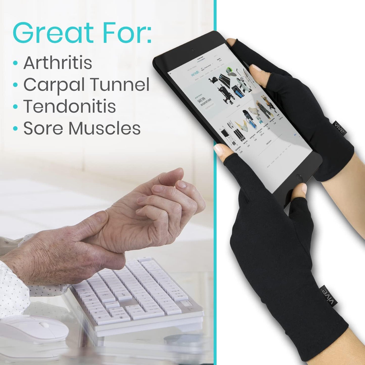 Arthritis Gloves - Men, Women Rheumatoid Compression Hand Glove for Osteoarthritis- Arthritic Joint Pain Relief - Carpal Tunnel Wrist Support - Open Finger, Fingerless Thumb for Computer Typing