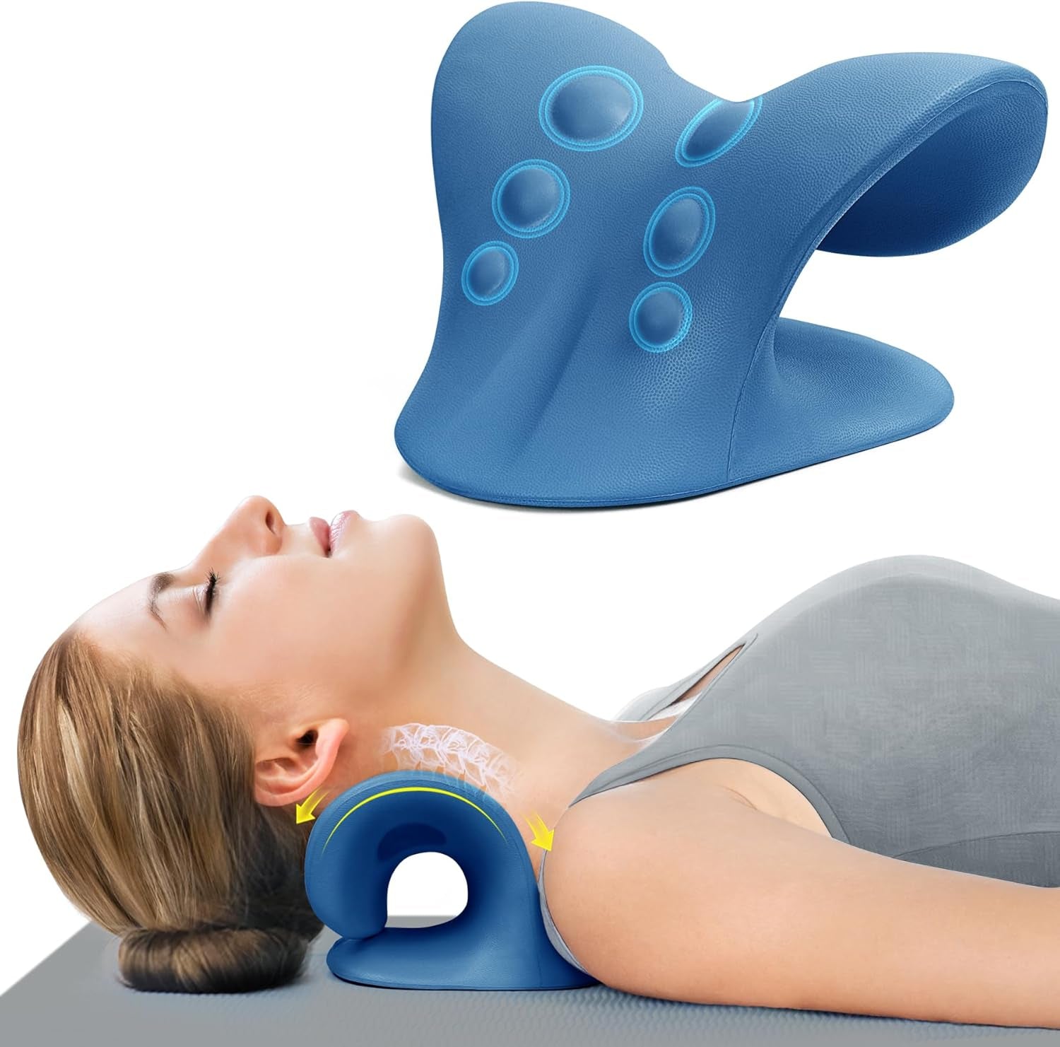 Neck Stretcher for Pain Relief, Neck and Shoulder Relaxer Cervical Neck Traction Device Pillow for TMJ Pain Relief… (Dark Blue)