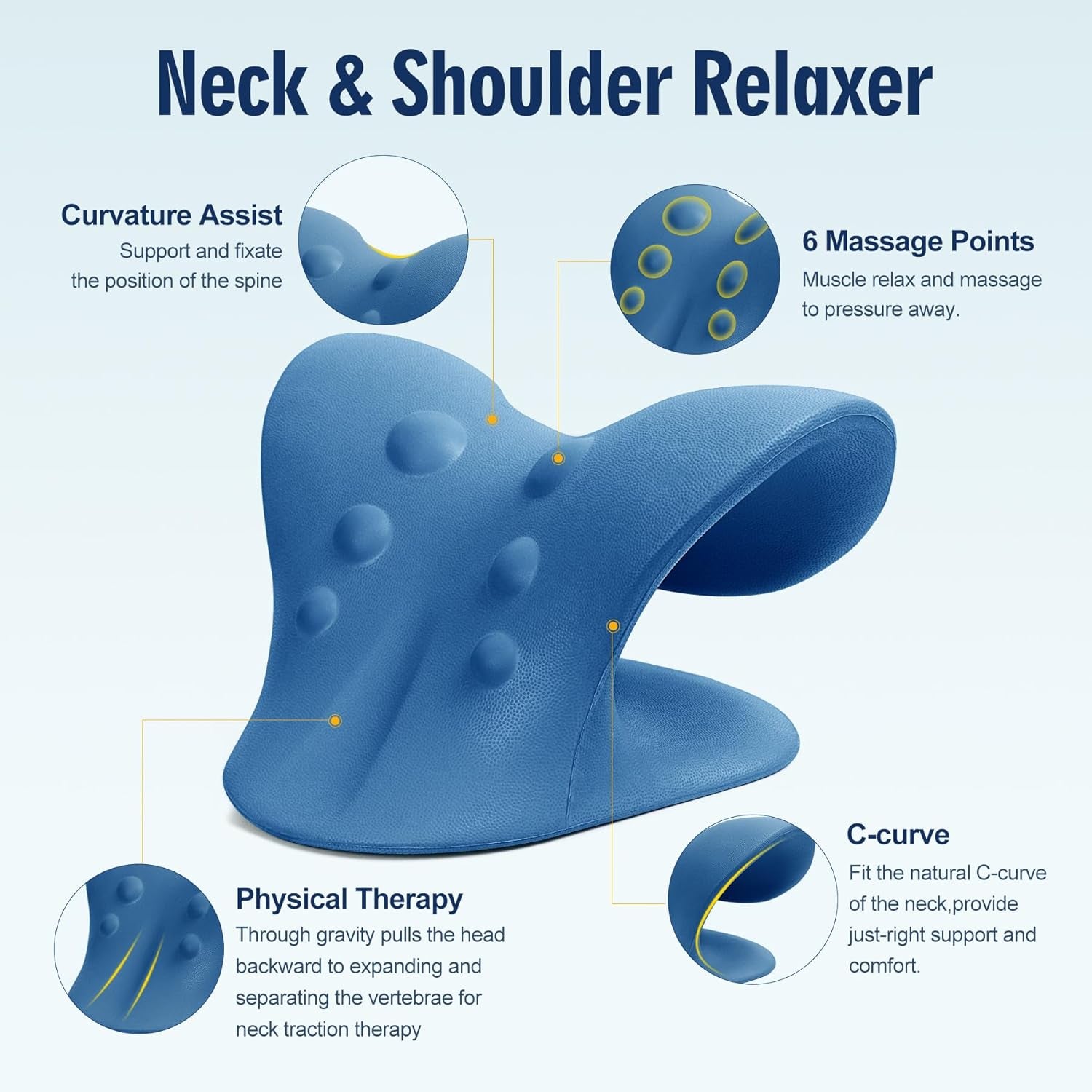 Neck Stretcher for Pain Relief, Neck and Shoulder Relaxer Cervical Neck Traction Device Pillow for TMJ Pain Relief… (Dark Blue)
