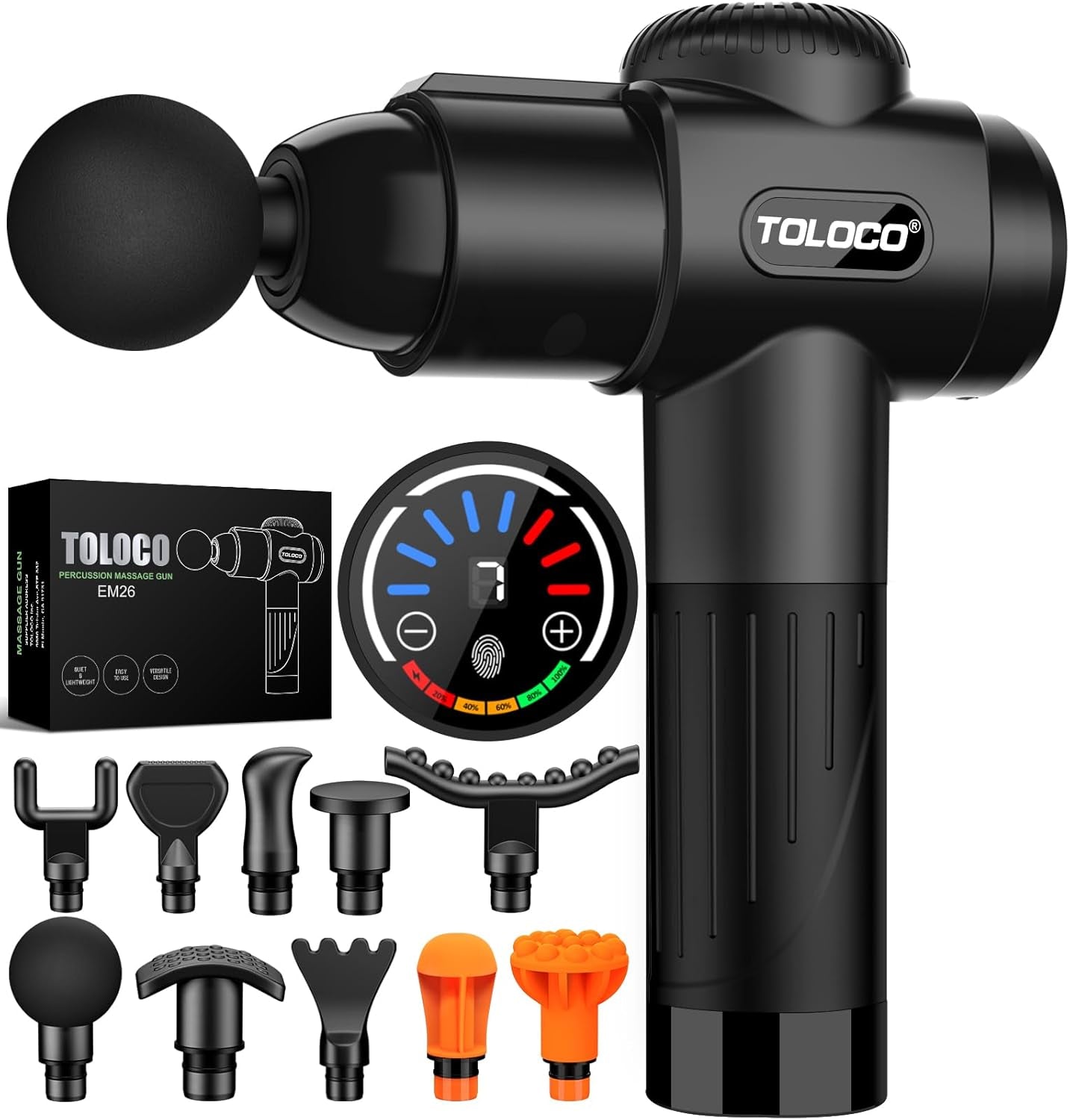 Massage Gun, Deep Tissue Back Massage for Athletes for Pain Relief, Percussion Massager with 10 Massages Heads & Silent Brushless Motor, Gifts for Fathers Day, Black