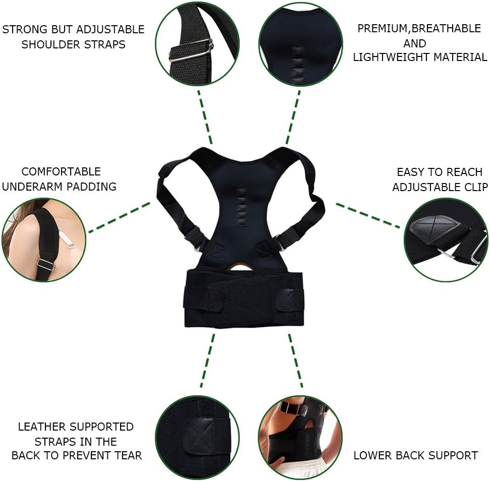 Thoracic Back Brace Posture Corrector- Magnetic Lumbar Back Support Belt-Back Pain Relief, Improve Thoracic Kyphosis, for Lower and Upper Back Pain Men & Women (Black, Large)