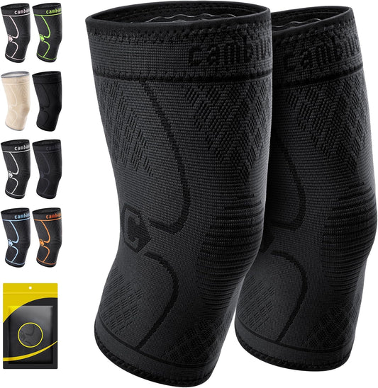 2 Pack Knee Braces for Knee Pain, Knee Compression Sleeve for Men and Women, Knee Support for Meniscus Tear, Running, Weightlifting, Workout, ACL, Arthritis, Joint Pain Relief (Black,Small)