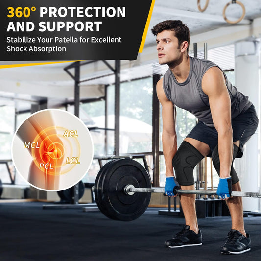 2 Pack Knee Braces for Knee Pain, Knee Compression Sleeve for Men and Women, Knee Support for Meniscus Tear, Running, Weightlifting, Workout, ACL, Arthritis, Joint Pain Relief (Black,Small)