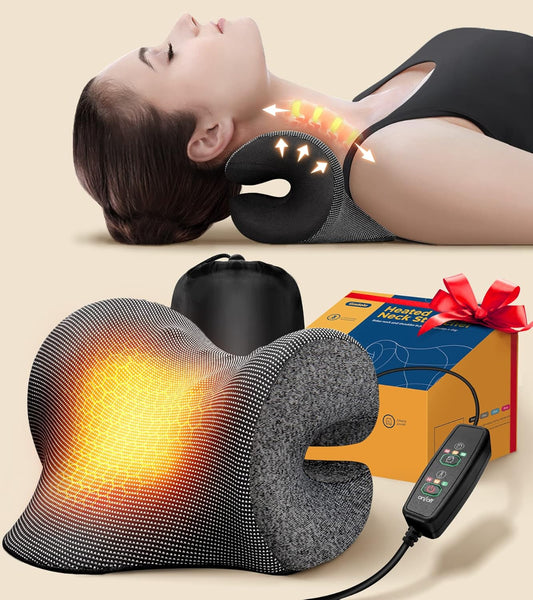 8X Pain Relief Magnetic Therapy Heated Neck Stretcher, 3X Larger Graphene Heating Pad Cervical Traction Device Pillow, Neck Hump Corrector W/Timer Setting, Relax Gifts for TMJ Tension Muscle Migraine